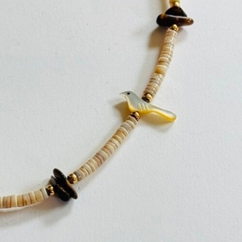 VTG Zuni Necklace beaded Dove bird Abalone Heishi Beads Native American 15.5" - Picture 3 of 7